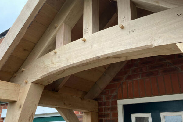 Detail of porch, Flint Flink bespoke oak porch