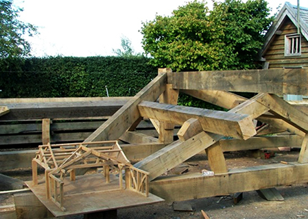 Oak frame with a scaled model to analyse the structure